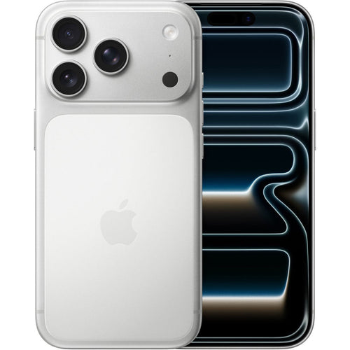 Apple iPhone 17 Pro Max Zilver voor- en achteraanzicht met titanium premium design