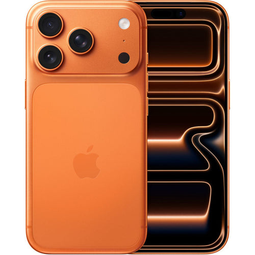 Apple iPhone 17 Pro Oranje voor- en achteraanzicht met titanium design