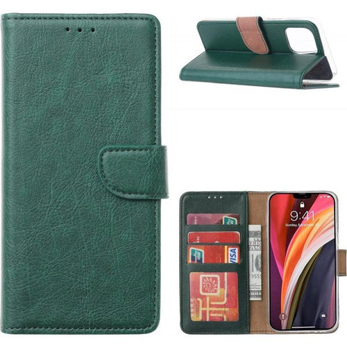 Xssive Lederen Wallet Book Case Apple iPhone 16 Pro Max Groen binnenkant, kaarthouders, standfunctie, magneetsluiting