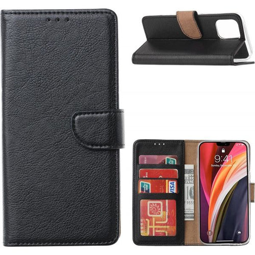 Xssive Lederen Wallet Book Case Apple iPhone 16 Pro Max Zwart binnenkant, kaarthouders, standfunctie, magneetsluiting